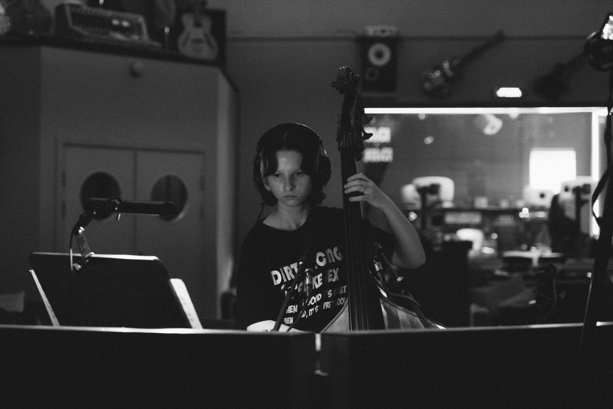 Ingrid Schyborger playing double bass at IMRSV Studios